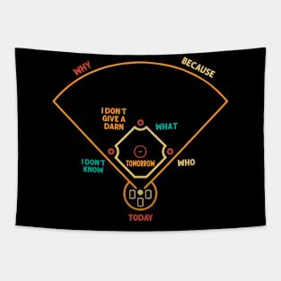 Who's on First Funny Baseball Positions Names Field Tapestry