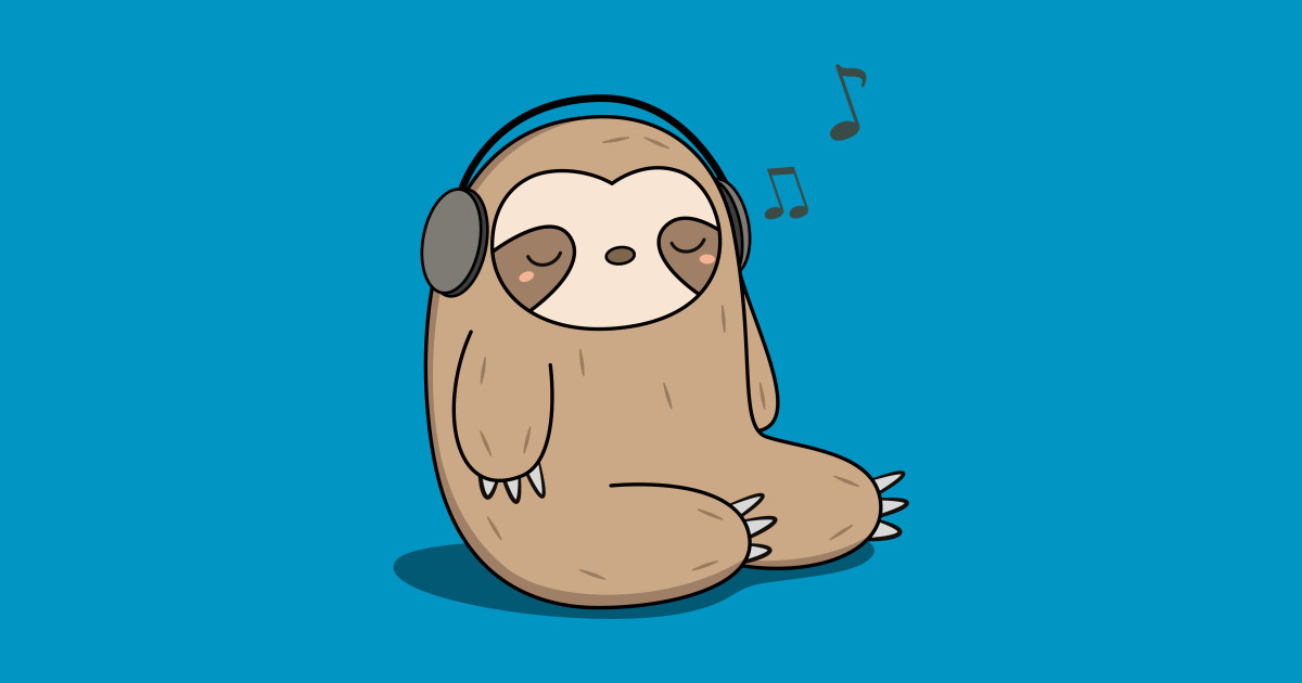 Kawaii Cute Sloth Listening To Music - Cute Sloth - Sticker | TeePublic