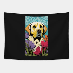 Labrador Retriever Dog Vibrant Tropical Flower Tall Retro Vintage Digital Pop Art Portrait Tapestry