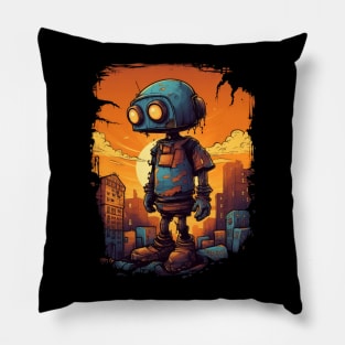 Sad Robot in a Post-Apocalyptic world Pillow