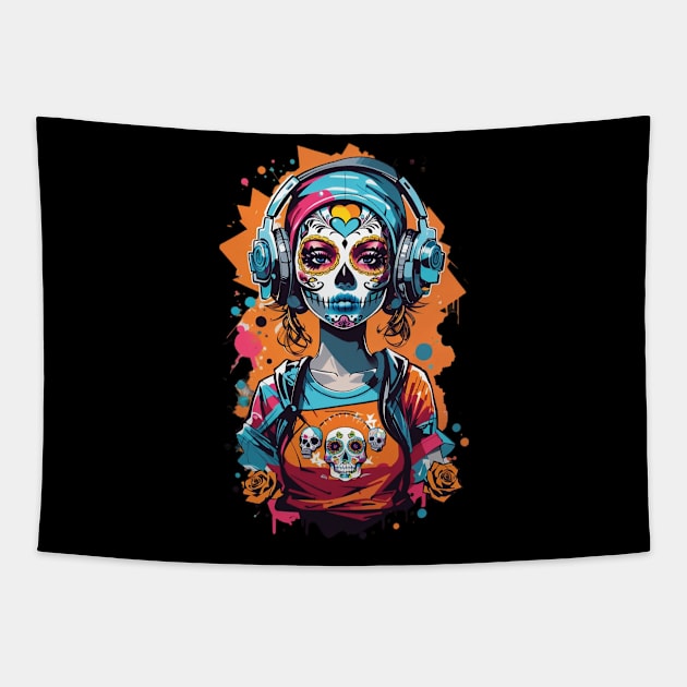 skull girl Tapestry by mdr design