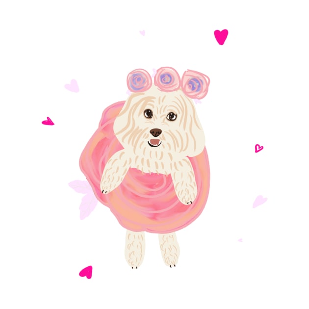 Rose Dress Cute Maltipoo Dog by PatternbyNOK
