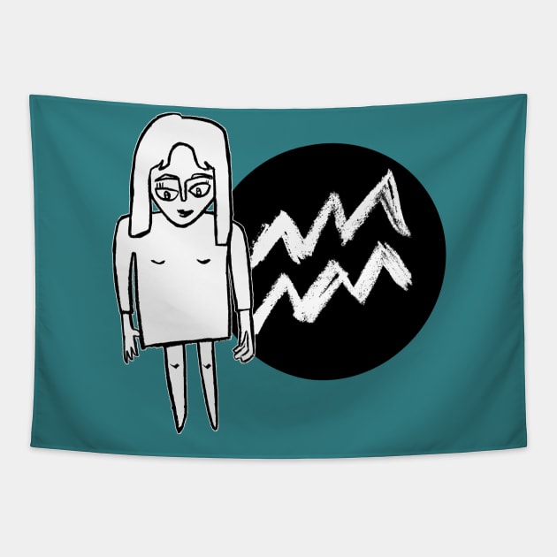 Aquarius Zodiac Woman, Aquarius Girl Tapestry by badlydrawnbabe