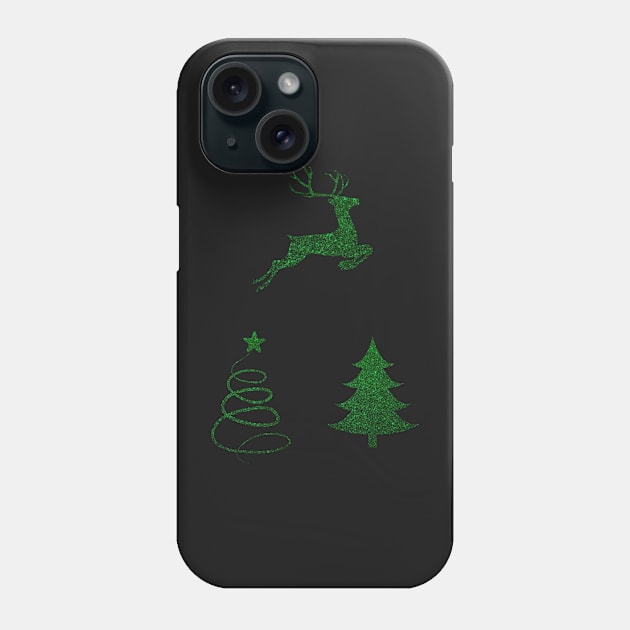 Deep Green Faux Glitter Christmas Trees and Reindeer Pack Phone Case by Felicity-K