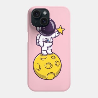 Astronaut Holding Star On Moon Cartoon Phone Case