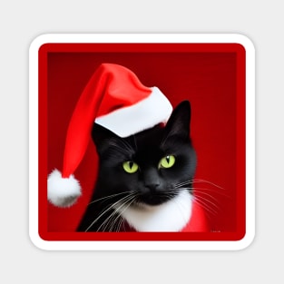 Cute black cat wearing santa hat Magnet