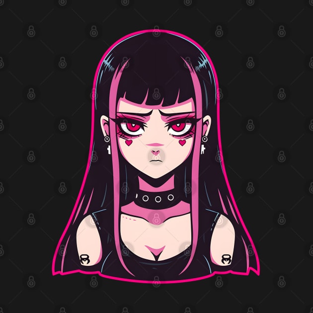 Anime Goth Girl with Chokers and Tattoos - Edgy Character Art by Chibidorable