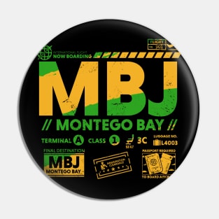 Vintage Montego Bay MBJ Airport Code Travel Day Retro Travel Tag Jamaica Pin