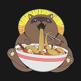 Tanuki Eating Ramen Anime Yokai Kawaii Japanese Cartoon T-Shirt