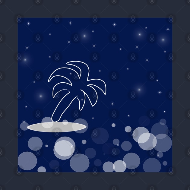 Landscape with palm. Vacation, exotic, island with dark blue color background by grafinya