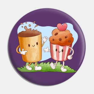 Funny Cupcake And Coffee Pin