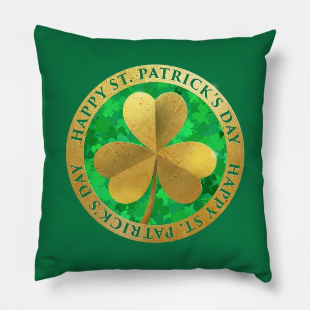 St. Patrick's Gold Clover Pillow by Dashu