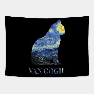 Starry Night Cat - Collage made from Vincent Van Gogh painting Tapestry