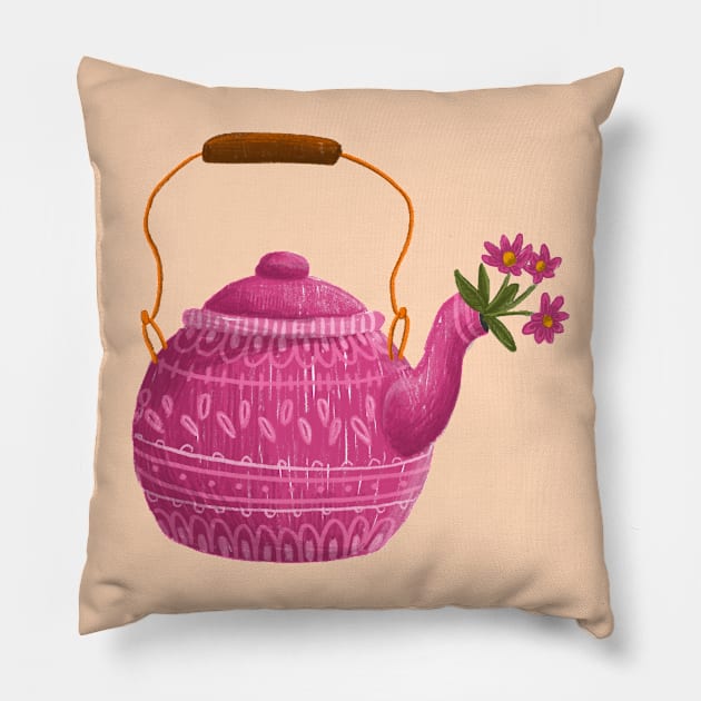 Flower Tea Pot Pillow by Auvrea Studio