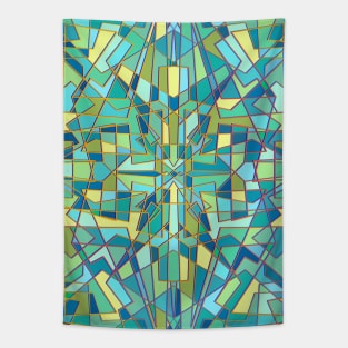 Random geometric shapes in cool greenish color tones Tapestry