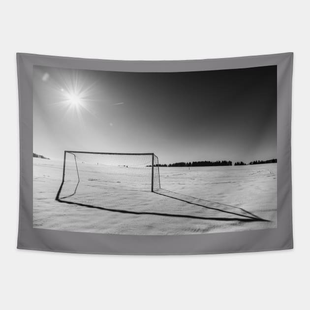 Soccer goal on the beach Tapestry by Stefan makes