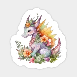 Cute Spring Flower Dragon Watercolor Magnet