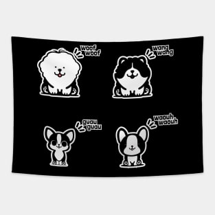 Dog breeds barking in different languages Tapestry