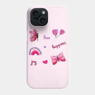 Watercolor cute flowers happy positivie stickers set positive vibrations Phone Case