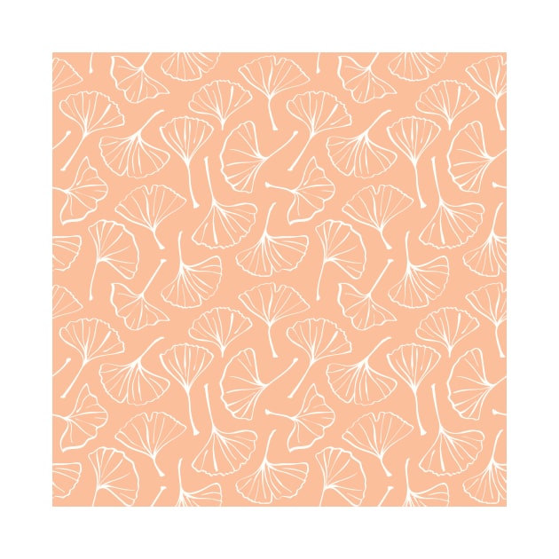 Ginkgo Leaves Boho Botanical Pattern Peach Pink by sziszigraphics