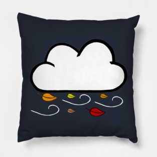 Windy Cloud Pattern With Fall Colored Leaves (Navy Blue) Pillow