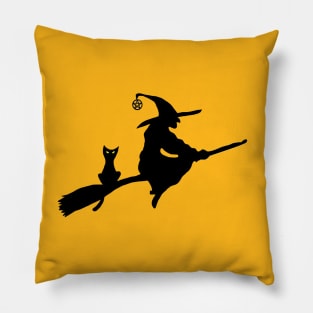 Witch and Cat on a Broom Pillow