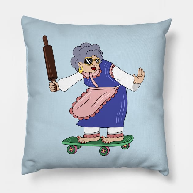 Skater Grandma Pillow by noralind