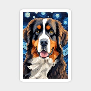 Bernese Mountain Dog Breed Painting in a Van Gogh Starry Night Art Style Magnet