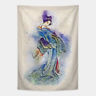 Beautiful Geisha / Vintage Watercolor Hokusai japanese art style from Edo period Tapestry