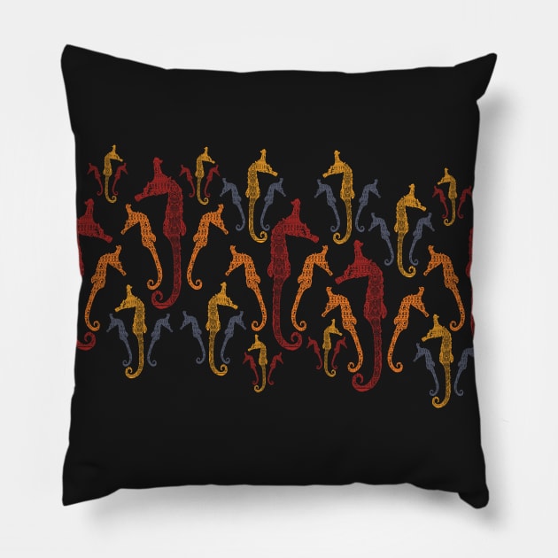 Polynesian Australian Aboriginal coloring Patterned Seahorses Pillow by pelagio