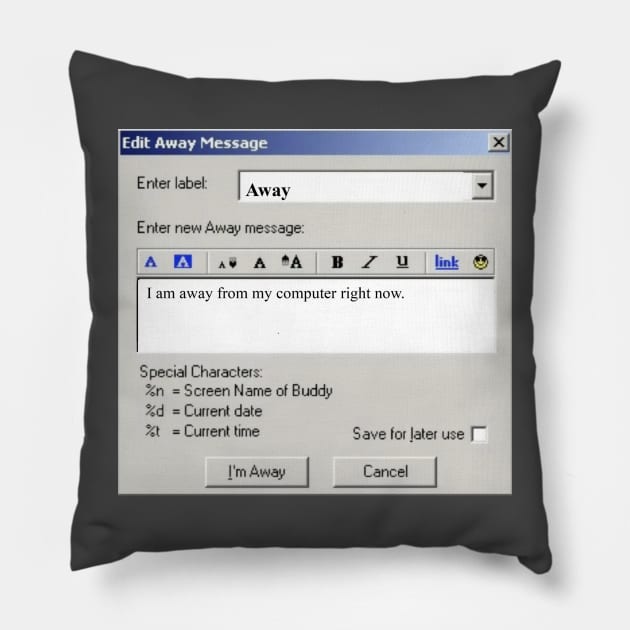 I am away from my computer right now. Pillow by LazyDayGalaxy