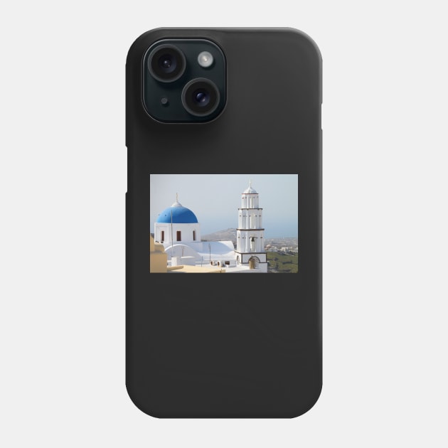 Church and Bell Tower, Pyrgos, Santorini Phone Case by Carole-Anne