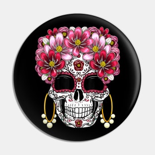 Floral Sugar Skull Halloween Pin