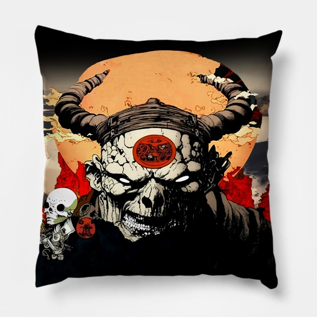 Wrath No. 1: Oni Transformation (no background fill) on a Dark Background Pillow by Puff Sumo