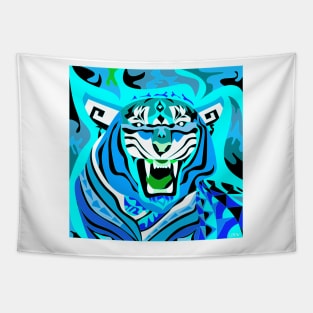 blue fire bengal tiger ecopop in chine pattern art Tapestry