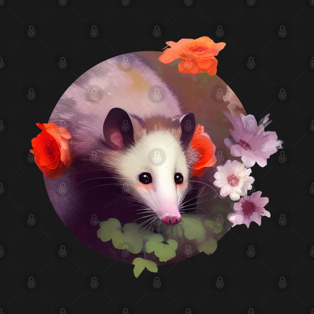 Opossum and flowers by Petit Faon Prints