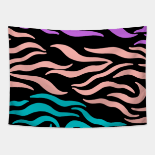 Violet Pink Blue Wavy pattern in Blck Tapestry