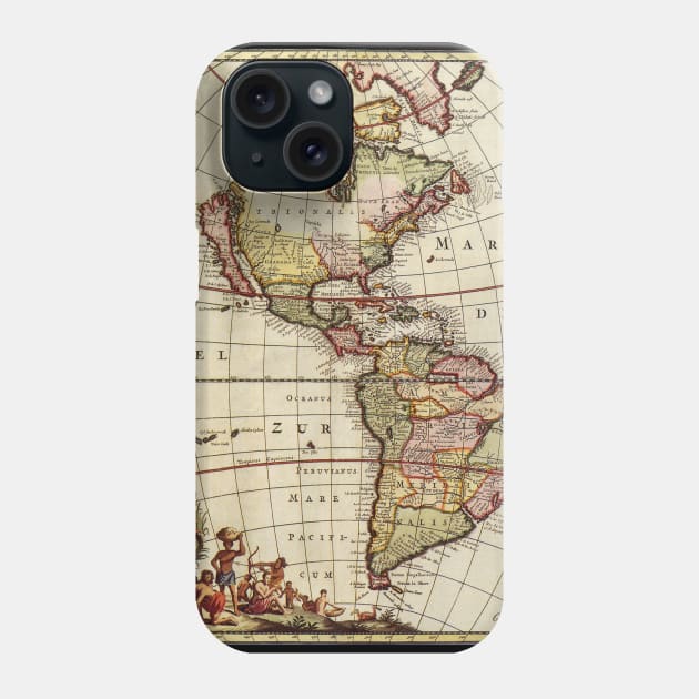 Antique Map of the Americas by Johannes De Ram Phone Case by MasterpieceCafe