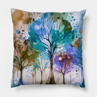 Colorful Pastel Blue Abstract Trees Pillow