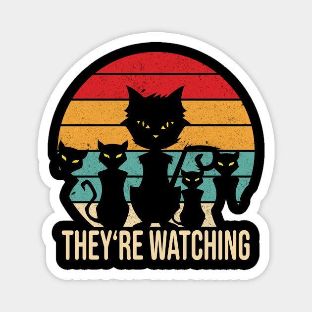 Funny Cats Watching vintage retro Cat Magnet by Foxxy Merch