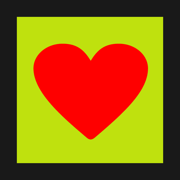 Red heart on lime green by redumbrellashop
