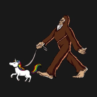 Bigfoot Walking Unicorn Funny T-Shirt