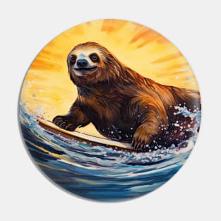 Sloth Surfer Sunset Pin