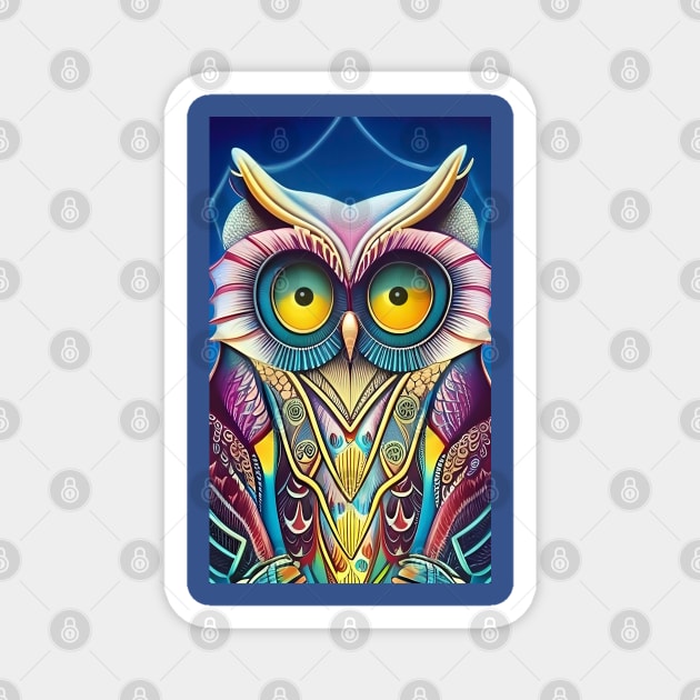 Cool funky magical painting of a wise owl Magnet by ZiolaRosa