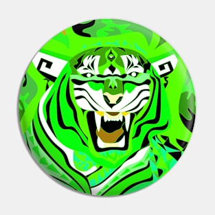 white tiger art in zentangle totonac ecopop in bright green light Pin