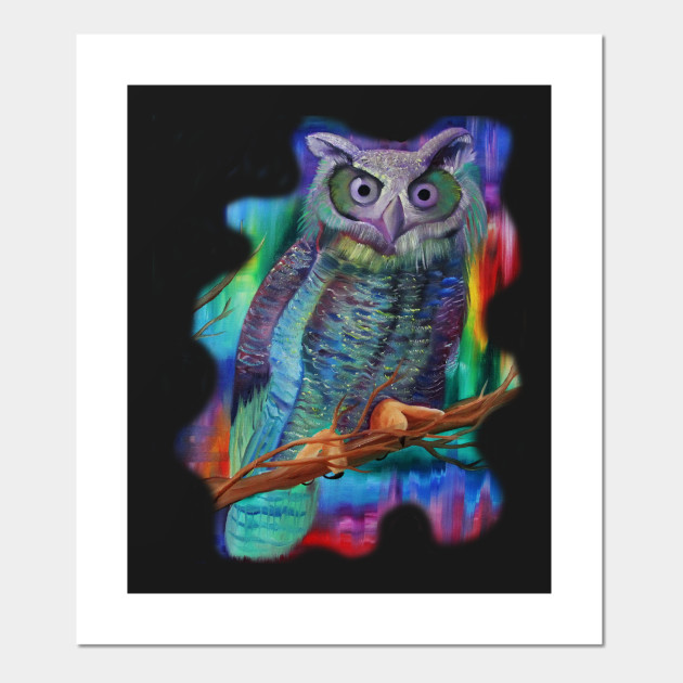 Tribal Colorful Rainbow Owl Print Watercolor Painting Rainbow