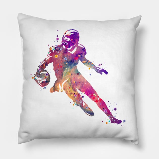 American Football Player Watercolor Sports Gift Pillow by LotusGifts