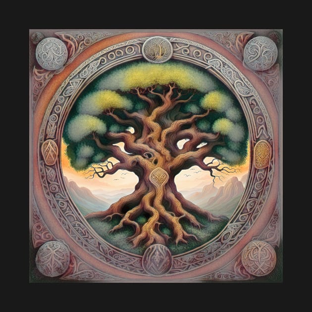 Aged Illustration of Yggdrasil Viking World Tree by LittleBean