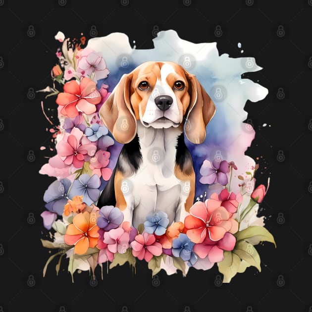 A beagle decorated with beautiful watercolor flowers by CreativeSparkzz