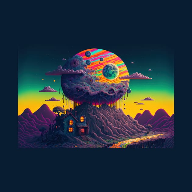 Imagination Mountain Land - Psychedelic Landscape - Paint Dripping 3D Illustration - Colorful Haunted Nature Scene by JensenArtCo